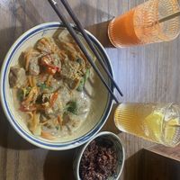 Try the tempeh with peanut ginger saucee  at Ngon Vegan Restaurant in Tam Coc