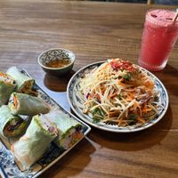 Papaya salad, summer rolls and watermelon juicee  at Ngon Vegan Restaurant in Tam Coc