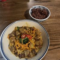 Tempeh with peanut butter and ginger sauce  at Ngon Vegan Restaurant in Tam Coc