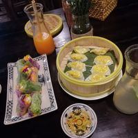 The delicious mandu, the fresh spring rolls and the healthy juices! at Ngon Vegan Restaurant in Tam Coc