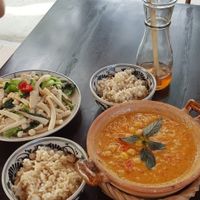 Curry and mushroom stir fry at Ngon Vegan Restaurant in Tam Coc