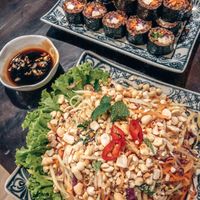 Pineapple salad and vegan sushi at Ngon Vegan Restaurant in Tam Coc