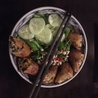 Noodle with Fried Spring Roll at Ngon Vegan Restaurant in Tam Coc