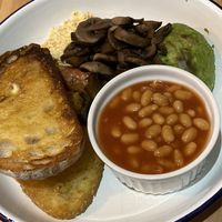 Vegan breakfast, 2 hash browns, 1 slice of toast, tofu scramble, mushrooms and baked beans   at Farmhouse Kitchen in Kendal