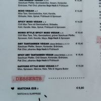 Vegan section on the menu at Momo Ramen in Hamburg