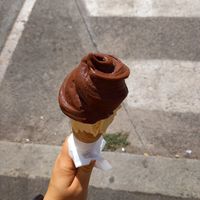 Dark choc and peach at Gelateria Cremilla in Rome