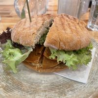 Vegan sandwich with seitan  at The Heart of Joy in Salzburg