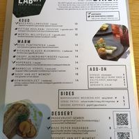 Diner menu at Lab071 in Leiden