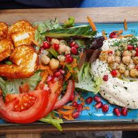 Halloumi platter (vegetarian; comes with a few slices of thin bread) at keevee in Heidelberg