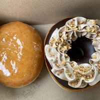 Crème brûlée (TO DIE FOR) and chocolate hazelnut. at Mmm Donuts in Barrie
