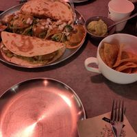 Vegan Tacos with vegetarian Quasedilla, Nachos and Guacamole at Ay Mamita in Jeonju