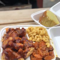 Cauliflower wings with sides of Mac no cheese and yams  at H.O.M.E. Vegan Restaurant (TheHouseOfMentalEatery) in Little Rock