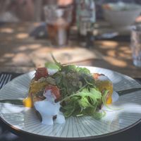 Sweet potato and roasted aubergine.  at Las Dalias in Ibiza