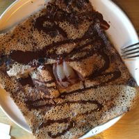 Galette (buckwheat pancake) with melted dark chocolate and pear at La Relève in Agon-coutainville