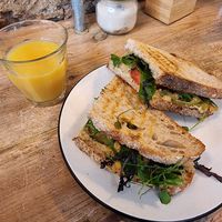 Smashed falafel sandwich at The Hairy Barista in Totnes