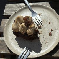 Rich and decadent nutty cake  at The Hairy Barista in Totnes
