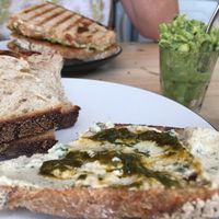 Avocado toast with zhug  at The Hairy Barista in Totnes
