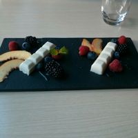 Delicious dessert with almond milk  at De Eetstee in Amersfoort