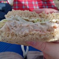 Seitan BLT sandwhich on wholegrain seeded bread.  at Luna's Vegan Corner in Cardiff