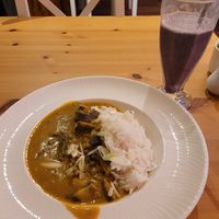 Thai red curry & berry boost smoothie. at Luna's Vegan Corner in Cardiff