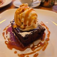 Sticky toffee pudding and ice cream  at Luna's Vegan Corner in Cardiff