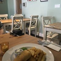 Ocean tofu and chips  at Luna's Vegan Corner in Cardiff