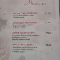 Dessert menu at Luna's Vegan Corner in Cardiff