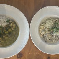 Thai green curry and wild mushroom and parmesan tagliatelle  at Luna's Vegan Corner in Cardiff