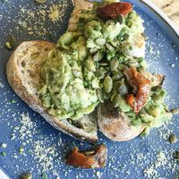 Avo on toast with vegan chilli Parmesan  at Early Bird in Plymouth