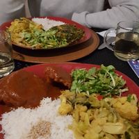 Rice, eggplant fried slices with tomato sauce, Salad, vegetables at Gosto Superior in Braga