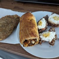 Vegan pasty, roll and scotch egg at Llangollen Oggie Shop & Fine Foods in Llangollen