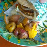 Lentil burger (vegan) at Tienda GranOla in Bogota