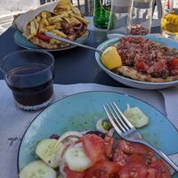 Quinoa tabbouleh and Greek salad without feta at Allas Souvlaki & More in Paros