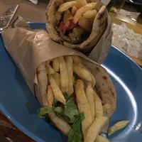 Vegan mushrooms gyros and falafel with hummus   at Allas Souvlaki & More in Paros