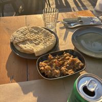 Eggplant dip and pita  at Allas Souvlaki & More in Paros