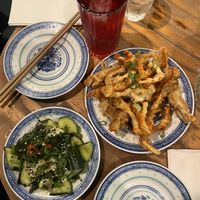 Marinated cucumber and fried mushroom  at Petit Bao in Paris