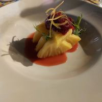 Ananas with homemade strawberries sauce and lemon zest at Opificio in Rome
