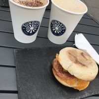 No egg and no bacon muffin with chaï and cappuccino  at Sunday's Coffee in Paris
