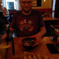 Classic vegan gyoza (down) and non-vegan gyoza dimstyle (also available as vegan option, but my bf didn't pick it) at Kokomo Noodle Club in Hamburg