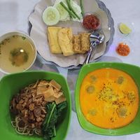 Left-to-right: mie ayam, tahu+tempe set, gulai (curry) at Velan Express in Surabaya