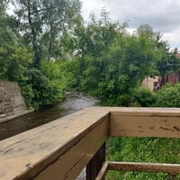 A corner table at Uzupio Kavine in Vilnius