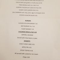 Menu at The Palace Vaults in Caernarfon