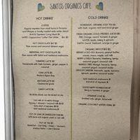 Drinks menu  at Santos Cafe in Mullumbimby