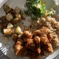 Chicken and rice - perfectly spicy and sweet! at Frannie's Vegan Cafe in Johnson City