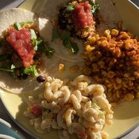 Open tacos - awesome flavor - and that street corn!!! Woah! at Frannie's Vegan Cafe in Johnson City