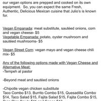 They’re menu as of August 2019. Be sure to check their instagram/ facebook for updates.  at Julio's On Main in Vineland