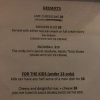Menu at Jindy Inn in Jindabyne