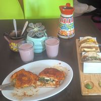 Pambazo y tacos at Veggicano Plant Based in Mexico City