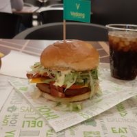 Beyond Burger menu with fries, vegan mayo and a soft drink. Sooo tasty! at Vedang - green burger | Alexa in Berlin