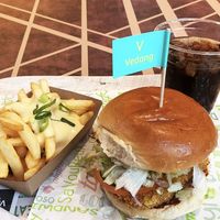Chick Burger, cheezy fries and Cola Free at Vedang at Vedang - green burger | Alexa in Berlin